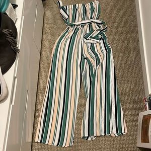 Striped strapless jumpsuit